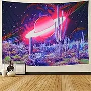 Lahasbja Trippy Planet Tapestry Psychedelic Cactus Tapestry Mysterious Galaxy Space Tapestry Magic Starry Stars Wall Hanging for Bedroom W59 × H51