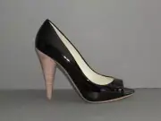 AUTHENTIC MIU MIU NEW 41 BLACK PATENT LEATHER PEEP TOE PUMPS SHOES NIB