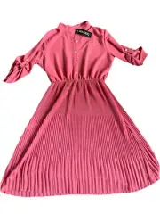 BOOHOO womens NEW pink rose pleated Buttoned sleeve All occasion dress size 12
