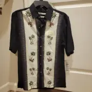Batik Bay Mens Black Palm Tree Short Sleeve Hawaiian Button Up Size S