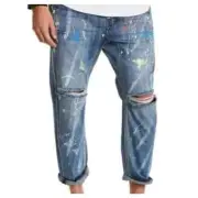 Man X One Teaspoon Men Blue Suede Mr Browns Paint Splattered Distressed Jeans 31