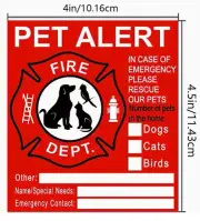 Pet Emergency Sticker FOR House Fire Precaution - Fire Department Pet Alert