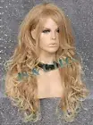 Long Loose wavy Full Human hair Blend wig bangs Heat OK Blonde mix wnta 27-613