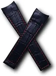 [Watch Strap World] 22 mm Black Alligator-style Genuine Leather Watchband with Red Stitching to fit TAG Heuer SLR watches with model numbers starting CAG-
