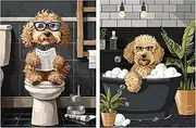 Paint by Numbers for Adults, Animal Bathroom Wall Art Paint by Number on Canvas Without Frame, Teddy Dog Sitting on Toilet, DIY Oil Painting, Home Restroom Toilet Wall Decor(12x16 Inch, 2 Pack)