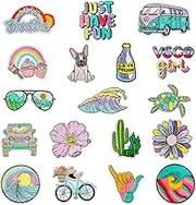 18 Pcs Embroidered Iron on Patches DIY Accessories, Bright Colors Cute Iron on Patches Appliques Stickers Sewing on Patches for Clothes, Dress, Hats, Jeans, Bag, DIY Accessories Embroidered