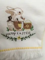 Set of 2Luxury Easter Towels,1White with Bunny Embroidery,1Yellow, White bunnies