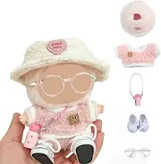Pink Casual Outfit Set for Designer Forest-Inspired Doll Figures – Includes White Hat, Pink Coat, Shoes, Water Cup & Clear Glasses – Mini Clothes & Accessories for Collectible Toy Lovers