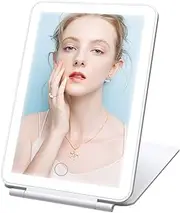 zelaxy Rechargeable Travel Makeup Vanity Mirror with 72 LED Lights, Portable Lighted Makeup Mirror with 3 Color Lighting, Touch Sensor Dimming, Folding Light Up Cosmetic Beauty Mirror (White)