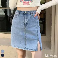 在飛比找momo購物網優惠-【MsMore】時髦牛仔短裙高腰側開岔百搭狠瘦長腿短裙#11
