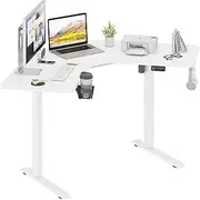 Ufurniture L-Shaped Corner Standing Desk,Electric Height Adjustable Stand up Table with 2 Memory Preset Options, Motorised Computer Office Sturdy Workstation with Splice Board,120x 50cm White