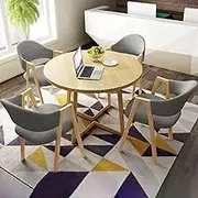 Snaweo Office Reception Room Club Table, Negotiation Table and Chair Set, Office Reception Round Table with 4 Chairs, Suitable for Lounge, Living Room, 31.5inch(Light Grey)