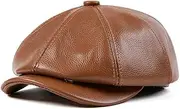 [VKEID] Men's Leather Hat Men's Autumn and Winter Students Fashion Youth Duck Tongue Beret Octagonal Hat Leather Hat (Color : Brown, Size : X-Large)