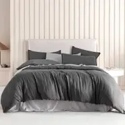 CleverPolly Vintage Washed Microfibre Quilt Cover Set - Grey - Double