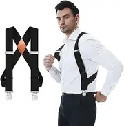 [QCWQMYL] Men's Side Clip Suspenders 2'' Wide Heavy Duty Clips Elastic Straps Trucker Style Suspenders for Men Big and Tall