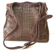 Genuine DARK BROWN CROCODILE SKIN SHOULDER BAG BOHO TASSELS