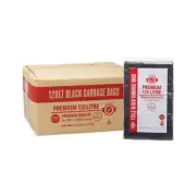 120L Premium Black LDPE Garbage Bags Bin Liners, Ctn of 250