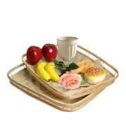 PEMAR Set of 2 Bamboo Wicker Serving Trays for Foods & Drinks, Rectangular Br...