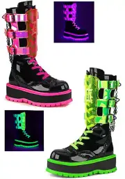 Pleaser Demonia 2 Inch Platform Lace-Up Mid-Calf Boot, Metal Side Zip