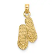 14K Yellow Gold 3D Key West Double Flip Flop Charm
