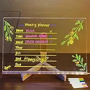 Creative Magic Board, 11.8 * 7.9 Light Up Acrylic Dry Erase Board with Stand and 7 Colors Pen, DIY Led Note Board for Office School Home (L)