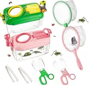 2Sets Bug Catcher for Kids - Sturdy Kids Bug Catching Kit Gifts with Butterfly Net Bug Collector Insect Tweezer, Kids Bug Habitat Outdoor Explorer Kit for Boys Girls Age 3 4 5 6 7 8, Green & Pink