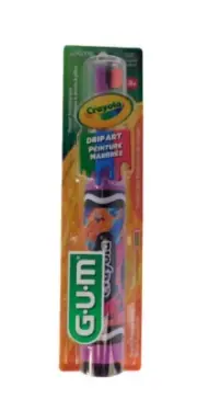 GUM Crayola Drip Art PURPLE Soft Round Head Battery Power Toothbrush Suction Cup