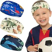 [CJQRL] Pack of 3 boys' headbands, children's headbands, dinosaur hair band boys, sports headband for boys and girls, ideal for sports and leisure, elastic, sweat-absorbing and non-slip.