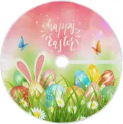 Easter Eggs Grass Butterflies Tree Skirt 48 Inch,Bunny Ears Xmas Tree Floor Door