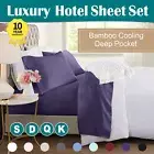 4Pcs Bamboo Cooling Bed Sheet Sets King Queen Single DB Flat Fitted Pillowcase