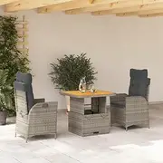 3 Piece Garden Dining Set with Cushions Grey Poly Rattan,Outdoor Furniture Sets-3277457