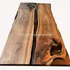 Epoxy Black Resin River Table Top Wooden Acacia Live Edge Design Handmade Tables
