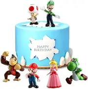Super Mario Brothers Cake Toppers, Figures Toys, Birthday Cake and Cupcake Topper, Decorations for Kids Birthday Baby Shower Theme Party Supplies (6pcs)