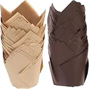 HOLIDYOYO 100Pcs Tulip Baking Cups Greaseproof Muffin Liners for Cupcakes Easy Release Paper Holders for Parties Weddings and Celebrations of Natural Color