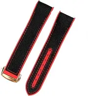 TONECY Nylon Rubber Watchband for Omega Men Deployant Clasp Strap Watch Accessorie Silicone Watch Bracelet Chain (Color : Red Gold Clasp, Size : 20mm)