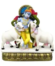 Standing Lord Krishna with 2 Cows Idol Figurine Statue Sculpture 12 inches