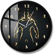 Strength Training Time Clock Sport Art Gym Wall Clock Fitness Body Building Quiet Sweep Wall Watch Man Cave Living Room Decor(Metal Frame)