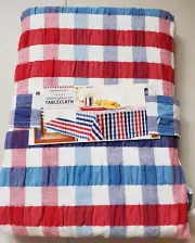 Americana plaid tablecloth red white blue 70" round - New!