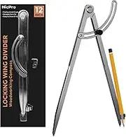 Nicpro 12 Inch Compass for Woodworking with Wing and Pencil Holder, Professional Carpenter Pencil Compass Great for Geometry, Drawing, Drafting