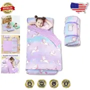 55"x22" Rainbow Unicorn Toddler Nap Mat with Removable Cover for Easy Cleaning