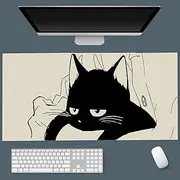 Uniqcasa Gaming Mouse Pad XXL Extended Anime Mouse Pad 31.5x15.7inch, Large Cute Kawaii Big Computer Mouse Mat Desk Pad with Non-Slip Rubber Base and Stitched Edge for Home Office-Black Cat