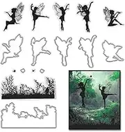 Spring Fairy Background Stamps and Dies for Card Making, Grass Dancing Fairy Cutting Die and Clear Stamps for Bullet Journal DIY Scrapbook Decoration Handmade Crafts Notebook