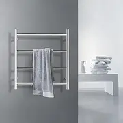ACA Trading 4 Rungs Bathroom Electric Heated Towel Rail Rack 520x500mm Wall Mounted Round Towel Warmer Stainless Steel Towel Heater Dryer Heated Towel Rail Holder Waterproof SAA (Silver)