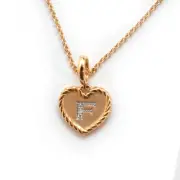 New DAVID YURMAN Heart Initial Charm F 18K Yellow Gold & Diamond 18" Necklace