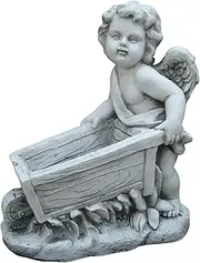 Statue Angel Wheelbarrow Cart Planter Sculpture Figurine Ornament Feature Garden Decor 43X25X52cm