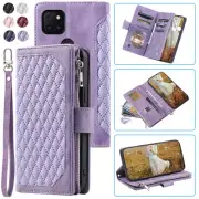Luxury Rhombic Wallet Case,Leather Zipper Flip Card Case For TCL Revvl 5G (6.5")
