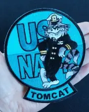 US NAVY TOMCAT STANDING SERVICE DRESS BLUES EMBROIDERED IRON ON PATCH