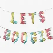 Disco Delight 16" Balloon Banner - 1980s Party Decoration with LETS BOOGIE Rainb