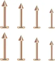 [Jewel Barrel] 8pcs Labret Piercing Jewellery Lip Studs for Tragus, Helix, Monroe, Medusa, Snake Bites | 16G (1.2mm) Flat Back Studs for Men & Women | 6mm 8mm 10mm12mm Length with Cone