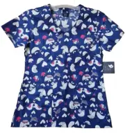Zoe+Chloe Women Size XS S Patterned Scrub Top Pockets Summer Nurse Style 3137